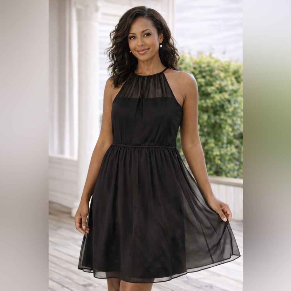 Adrianna Papell Black Chiffon Halter Dress Size 14 Cocktail Formal Party
